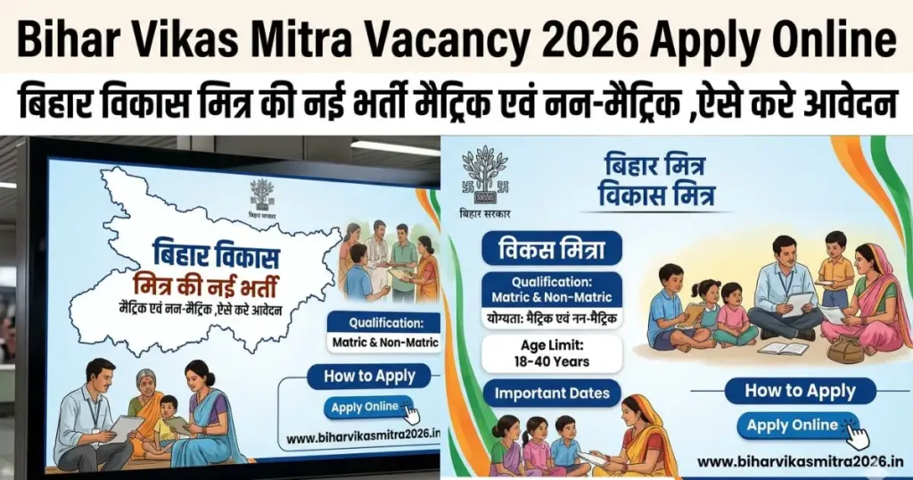 Bihar Vikas Mitra Vacancy 2026 Apply Online: बिहार विकास मित्र की नई भर्ती मैट्रिक एवं नन-मैट्रिक ,ऐसे करे आवेदन 1 Bihar Vikas Mitra Vacancy 2026 Apply Online